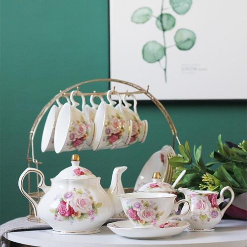 欧式咖啡杯碟套装英式下午茶陶瓷茶具家用茶杯配架送勺结婚礼品